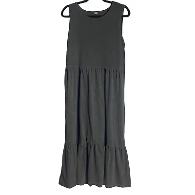 Old Navy Prairie Dress L Long Gray Tiered Cotton Knit Cottagecore Maxi • £33.73