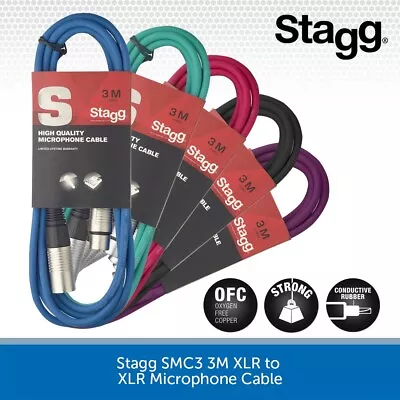 Stagg 3m XLR To XLR Cable Microphone Audio Lead Male To Female 3-Pin OFC Colour • £6.95