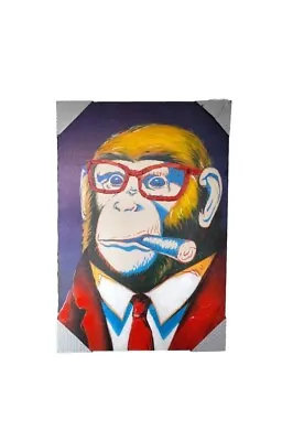  Monkey Smoking Deco Wall Art Humor Painting Size 24 X36  Rare Unique New • $92.12