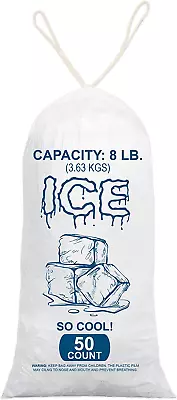 Plastic Ice Bags 8 Lb - [50 Count] Size: 19 X 11 Inch. With A Drawstring Closure • $24.49