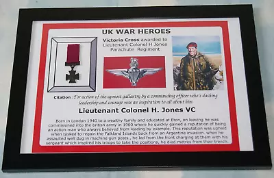 A4 Framed Medal Display Lt Colonel H JONES VC Falklands War Hero VICTORIA CROSS • £49.99