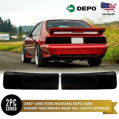 DEPO Dark Cherry Red/Smoke Rear Tail Lights W/o Bulbs For 1987-1993 Ford Mustang • $125.96