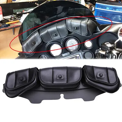 Motorcycle Windshield Bag 3 Pocket Fairing Pouch For Harley Touring Street Glide • $34.18