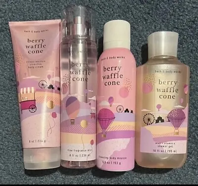 Bath & Body Works Berry Waffle Cone X4 Body Mist Cream Shower Gel & Mousse • £77.15