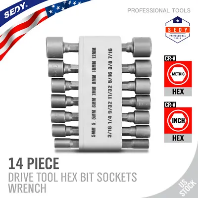 14Pcs Power Nuts Driver Drill Bit Set Metric Socket Wrench 1/4'' Driver Hex Keys • $6.89