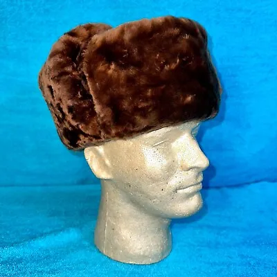 Vintage Genuine Brown Mouton Baltic Trading Co Ushanka Russian Hat Size 7 (56) • $49.99