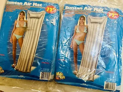 2 Vintage Suntan Air Mat Inflatable Pool Floats Mattress Vinyl Silver 72 X 27  • $22.99