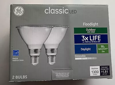 GE Classic PAR38 LED 15W (60W EQ) 1300 Lumens 5000K Dimmable Floodlight (2 Pack) • $17