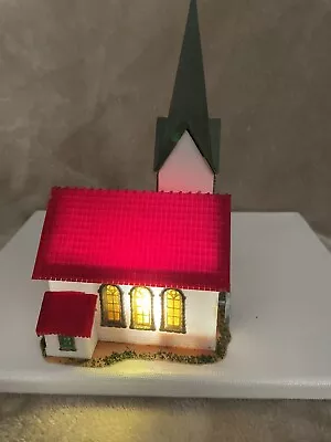 $29.99 • Buy VINTAGE PLASTIC CHRISTMAS Village CHURCH LIGHTED & WIND UP MUSIC HO MODEL TRAIN