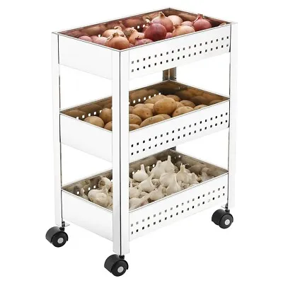 Stainless Steel 3-Tier Vegetable Storage Basket Kitchen Appliances Stand Trolley • $407.03