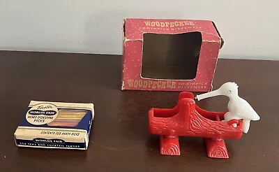 Vintage 1950's Plastic Toothpick Holder Woodpecker Bird Dispenser W Original Box • $27.99