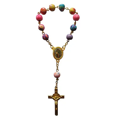 Rainbow One Decade Rosary Beads Pocket Gold Colour Metal 8mm Beads • £2.50
