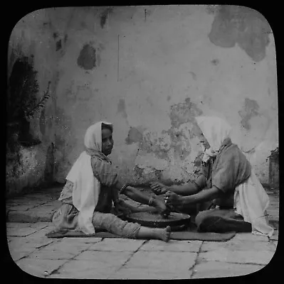 £20 • Buy Magic Lantern Slide JERUSALEM BLIND WOMAN GRINDING CORN C1900 PHOTO ISRAEL