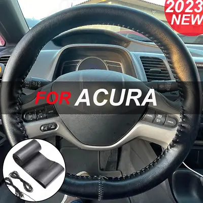 38CM 15'' Car Steering Wheel Cover Genuine Leather For Acura Carbon Black • $20.99