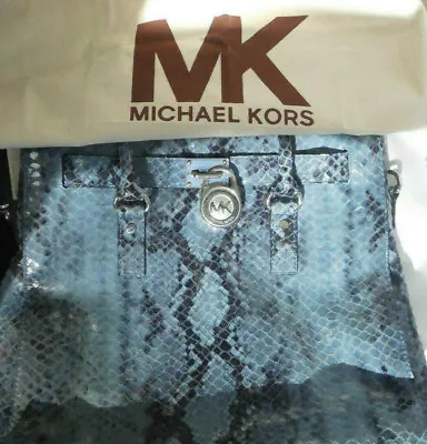 Michael Kors Hamilton Denim Large Tote Python Design Genuine Leather Handbag • $194.99