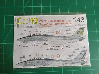 1/48 043 FCM F-14D Tomcat VF-211 Checkmates Decal For Tamiya Hasegawa Revell • $24