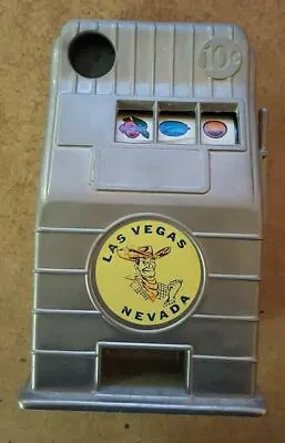 Vintage Cast-Metal 10 Cent Jackpot Slot Machine Bank With  Vegas Vic  Emblem • $19.95