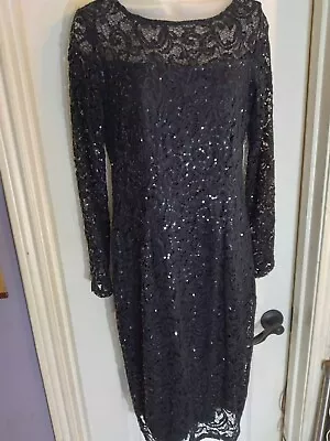 Marina Dress Black Allover Lace Sequined Sz 8 • $16.09
