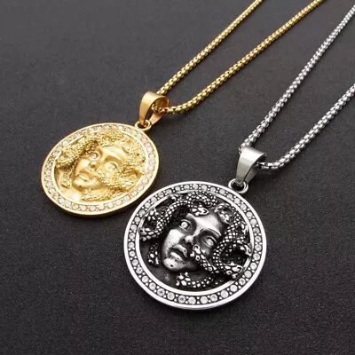 Ancient Greek Mythology Gold Color Medusa Zircon Pendant Necklace • $19.50