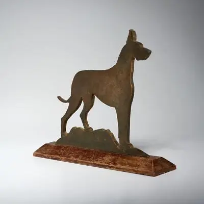 Folk Art Metal Cut Out Great Dane Dog On Wood Base Vintage Signed 12  High • $120