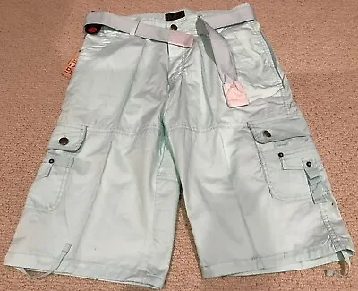 NWT Men's Marx & Dutch Light Mint Solid Cargo Pocket Shorts W/ Belt ALL SIZES • $9.99