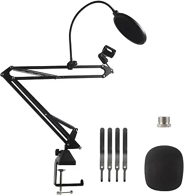 Professional Microphone Desk Arm Stand Mount Boom Scissor Mic Holder Pop Filter • £11.88