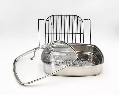 New 3 Pc Lid Steamer & Roasting Rack For Curtis Stone DuraPan 6.5 Qt Square Pan • $24.99