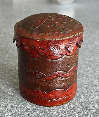 Rare Vintage Tooled Leather Dice Cup Or Trinket Round Box W Lid • $14.99