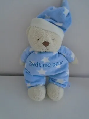 Mothercare Blue White Stars Bedtime Bear Baby Soft Toy Comforter • £14.99