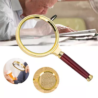 Vintage Magnifying Glass 10X Handheld Reading Magnifier With Wood Handle • $13.43