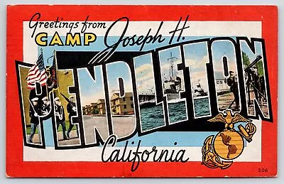 Camp Joseph H Pendleton Large Letter Linen Postcard~WWII 1944 Navy PM Sgt Davis • $10