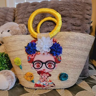 Frida Kahlo Beach Bag Handmade Natural Palm Tree  Large • $55