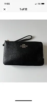 Coach Double Zip Wristlet Black Leather • £37