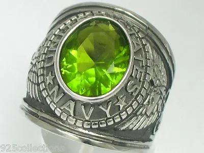 United States Navy Military August Peridot Stone Stainless Steel Men Ring 7-14 • $29.99