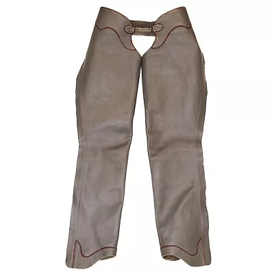 Vintage Leather Motorcycle Or Riding Chaps Gray W/ Deep Red Piping Detail Custom • $219.99