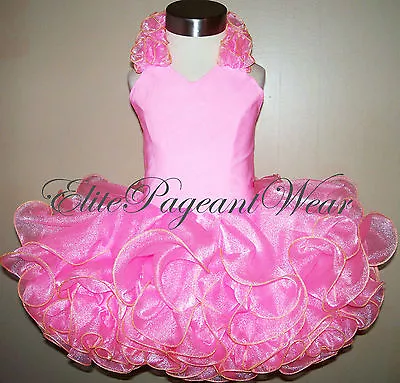 National Pageant Dress Shell Size 6mos To 7/8 Girls Halter Bubble Gum Pink/gold • $169