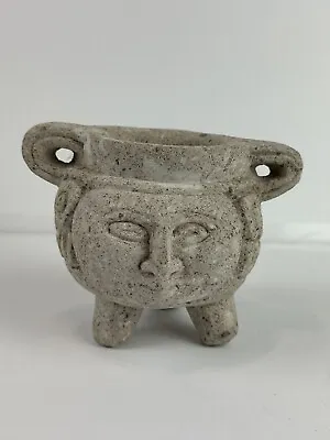 Mayan Carving Face Man Indio Maya Tripodal Vessel Native Soft Stone Pottery • $113.85