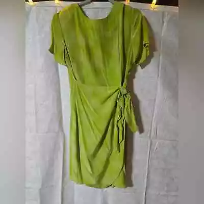 Vintage Womens GCC SILK WRAP DRESS Size Medium Lime Green Snakeskin Print • $18