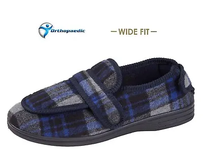 Mens Navy Orthopaedic Eee Fit Extra Wide Opening Diabetic Slippers Uk Size 7-14 • £14.95