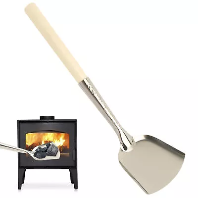 Wooden Handle Fireplace Shovel Heat Resistant Stove Ash Coal Stainless Steel • £7.55