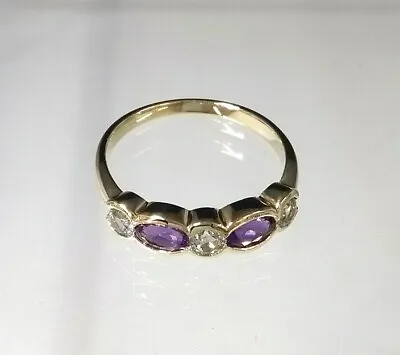 Amethyst Blue Topaz 5 Stone Dress 1/2 Eternity Ring 9carat Gold Hallmarked Sz O • $136.90