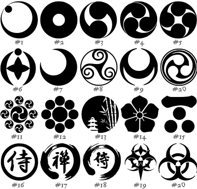 Japanese Symbols Vinyl Decal Sticker Car Mitsudomoe Hokuto Shichisei Tomoe Kuyo • $9.79