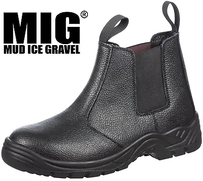 MIG Mens Dealer Safety Steel Toe Cap Work Boots Size 3-14 UK - CHELSEA LEATHER • £19.99