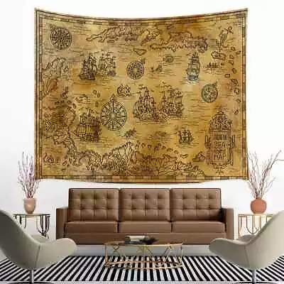 Extra Large Tapestry Wall Hanging Medieval Pirate Treasure Map Fabric Art Room  • $13.36