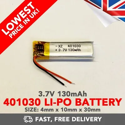 3.7V 130mAh Li-Po Battery (401030) Rechargeable High Capacity Tablet + Device • £4.69