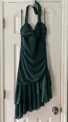 My Michelle Size Large Green Shimmer Halter Ruched Tiered Ruffle Dress Prom • $20