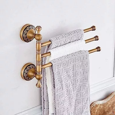 Swivel Towel Bar Antique Brass 3 Arm Swing Towel Rack Rotate Holder Wall Mounted • $54.59