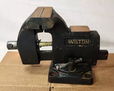 Vintage Wilton Swivel Black Bench Vise 4  Jaws 3 3/4” Jaw Opening Made In Taiwan • $49.95