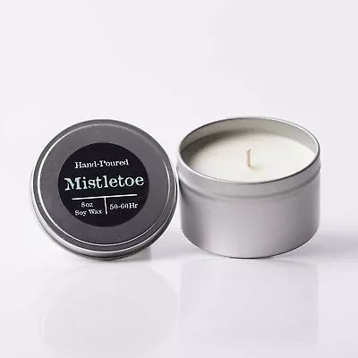 Mistletoe Scented Soy Candle 8oz Tin Candle Container Christmas Scent  • $15