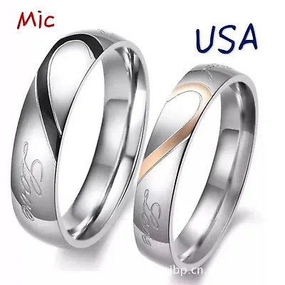 Stainless Steel   Real Love   Heart Couples Promise Engagement Ring Wedding Band • $2.99